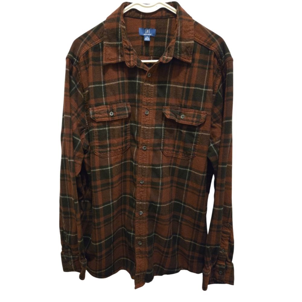 George Men's Long Sleeve Flannel Shirt Size Xl (46/48) Color Deep Chianti/Black